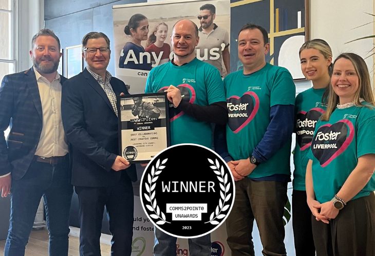 Liverpool fostering team being presented with their Unaward by CAN digital for the collaborative fostering film 'Any of us'