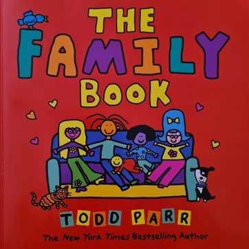 A book cover showing different cartoon people and the title The Family Book