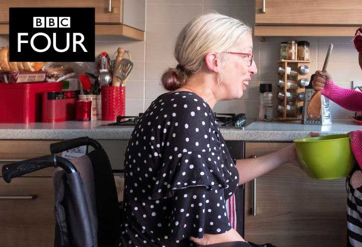 Foster carer Alison holding a mixing bowl for her young person and the BBC radio 4 logo