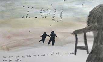 Silhouette painting with the words I love you in sky made by birds flying