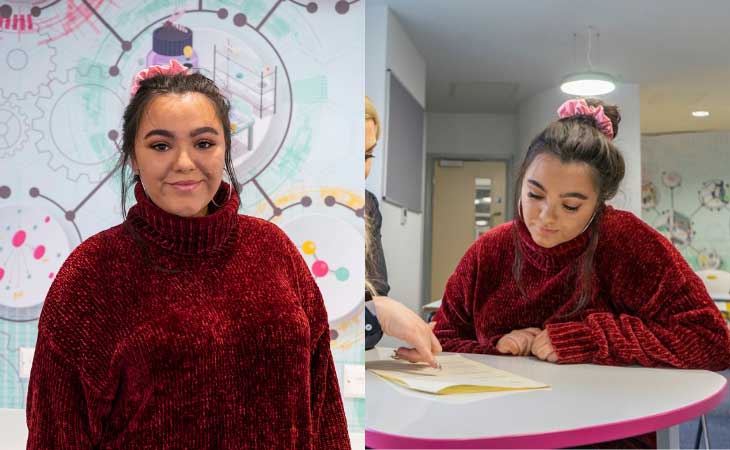 Collage of young person smiling and reading